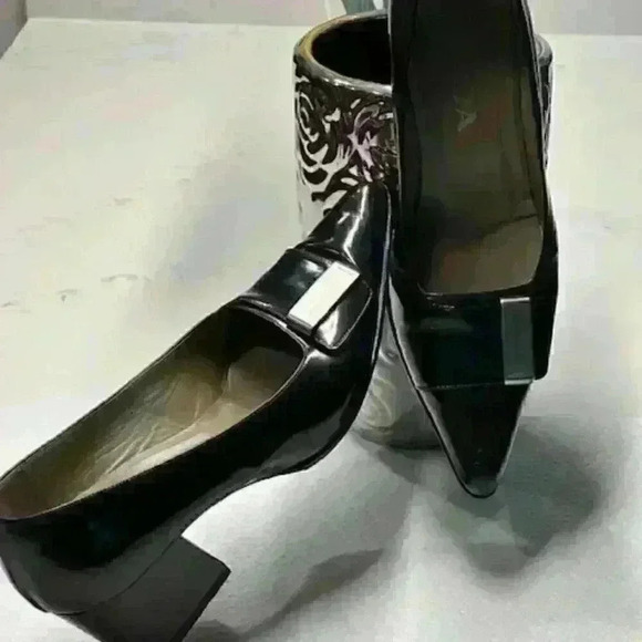 Prada Shoes - PRADA Black Leather Shoes with Point Toes and Chunky Heel
